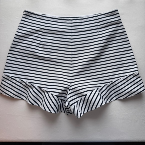 Zara Pants - Zara Women Navy White Striped Ruffle Hem High Waisted Shorts Size Large